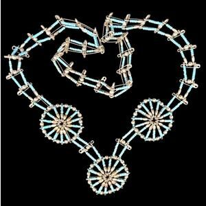 Retro‎ Luxe Handmade Blue Bead Squash Blossom Necklace Boho Statement Piece